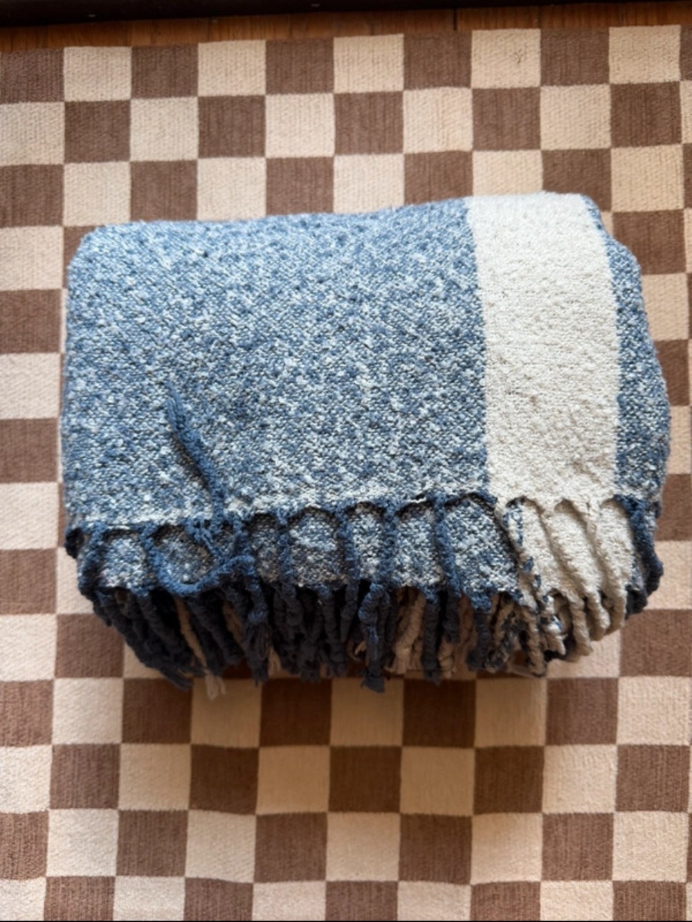 Better Homes And Gardens Blue and Cream Woven Fringe Throw Blanket